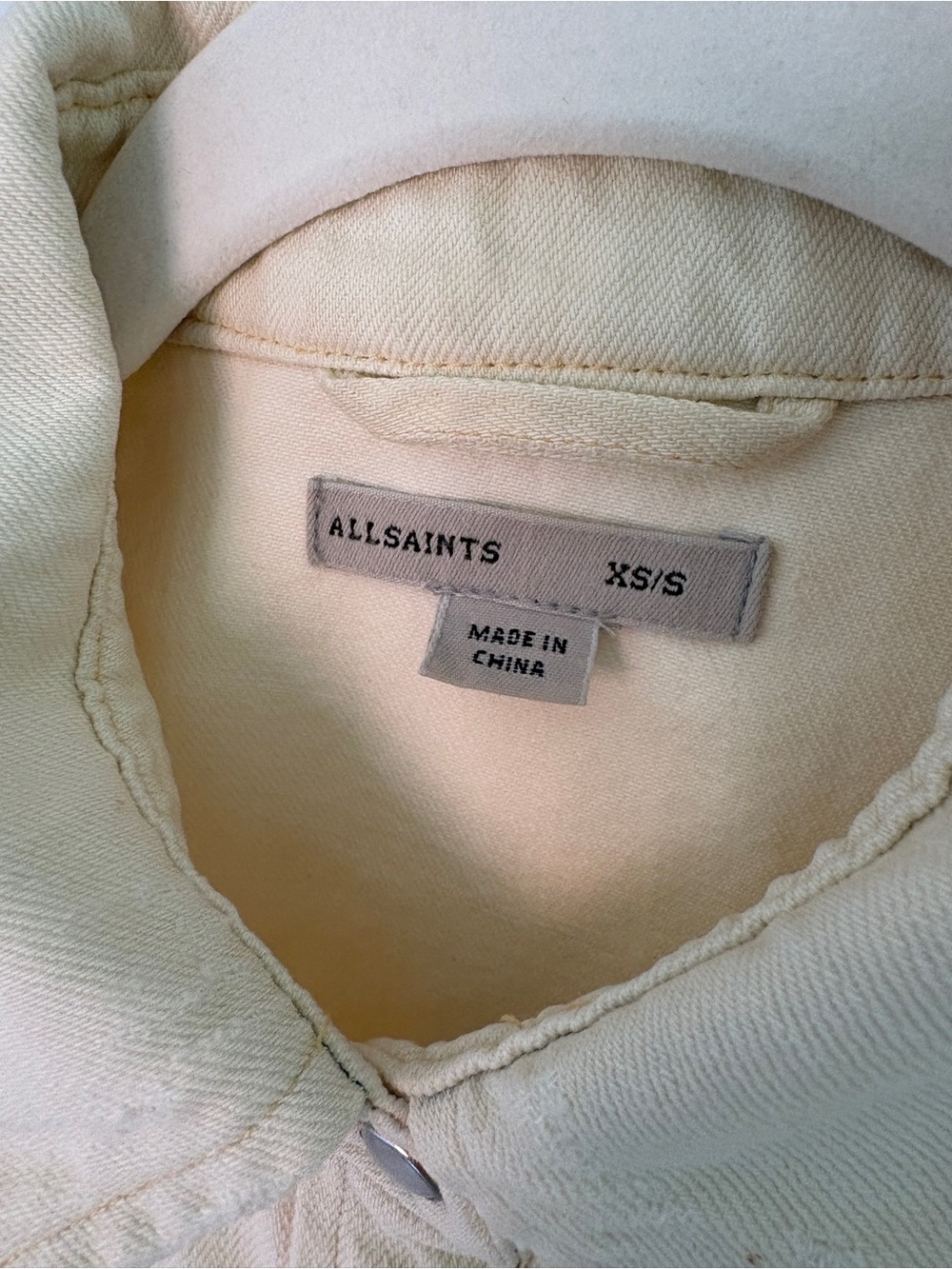 AllSaints Pale Cream Distressed Denim Shirt